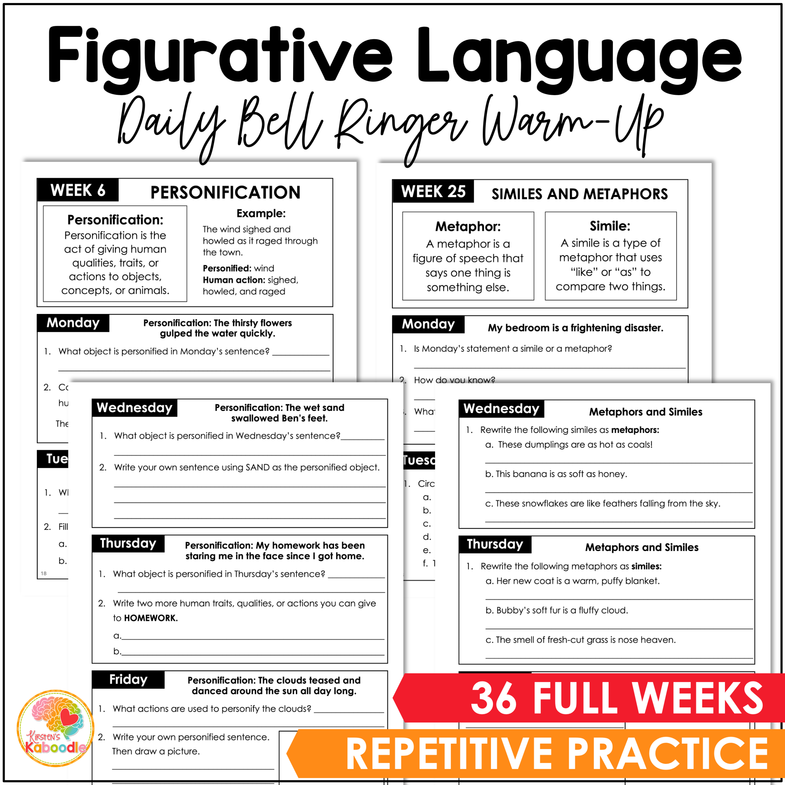 Figurative Language Activities: Daily Bell Ringer Warm-Ups for One Year (Bite-Size Brain Builders®) - Image 2