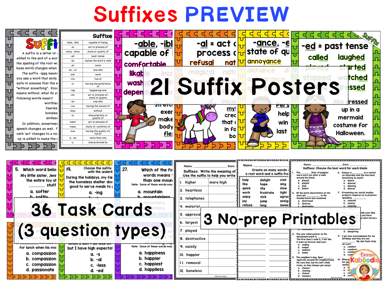 Suffixes Posters, Activity Playing cards, and Printables photo about Free Printable Task Cards referred to as Suffixes Posters, Job Playing cards, and Printables