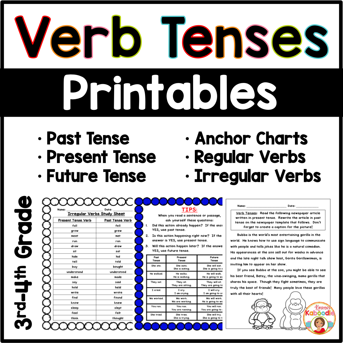 Verb Anchor Chart 4th Grade