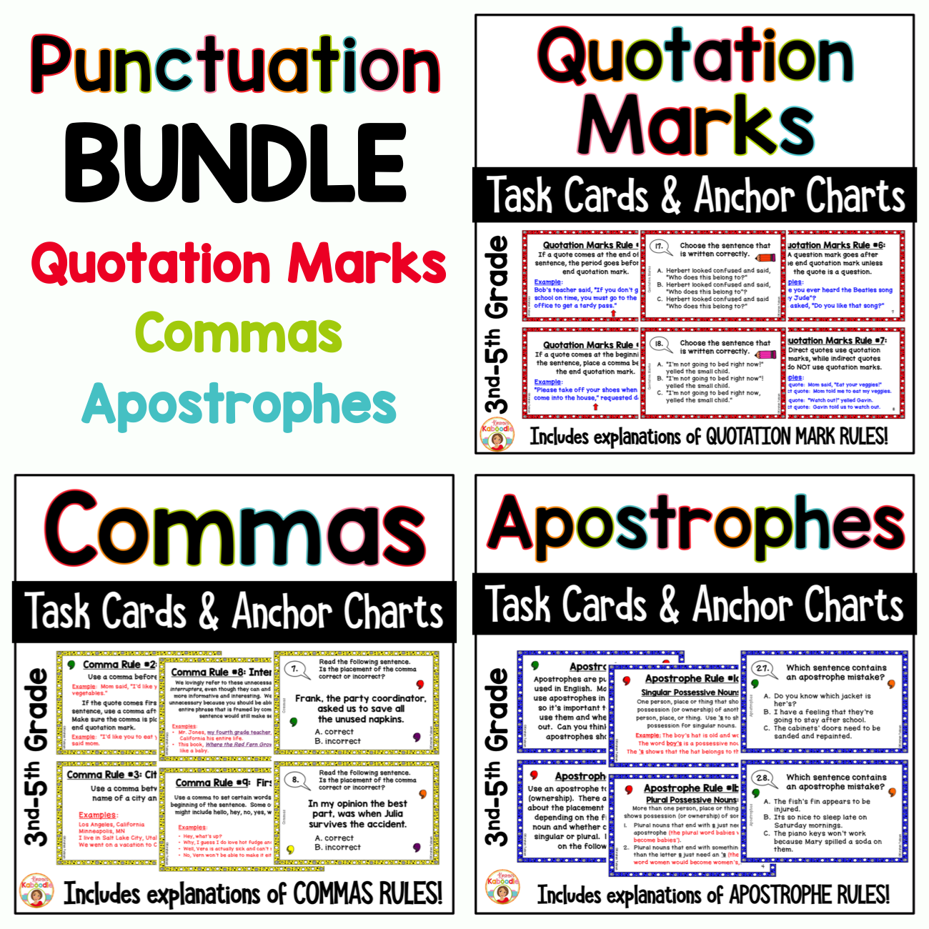 punctuation practice activities bundle commas quotation marks comma after quotation marks