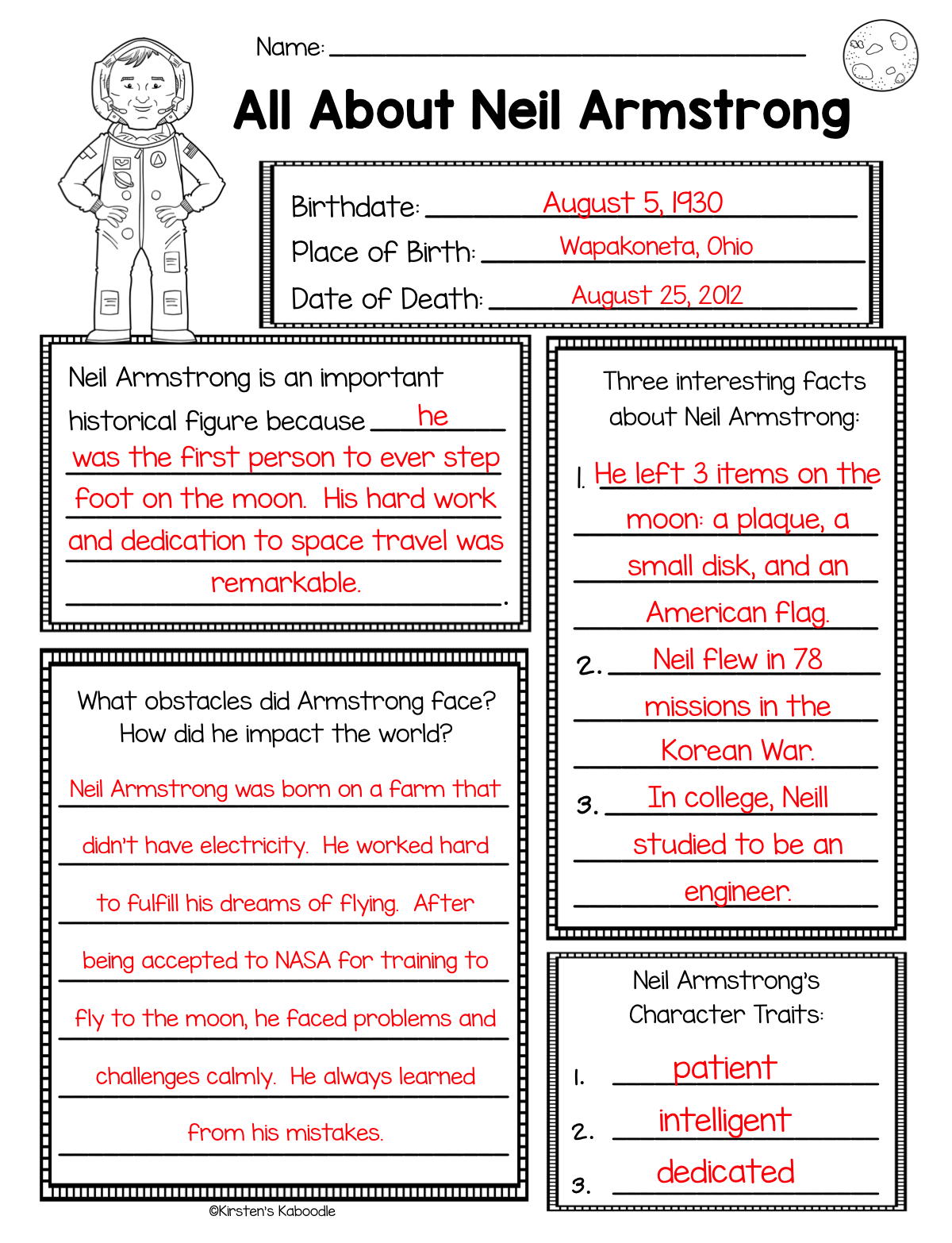 I am Neil Armstrong by Brad Meltzer Literature Unit Activities