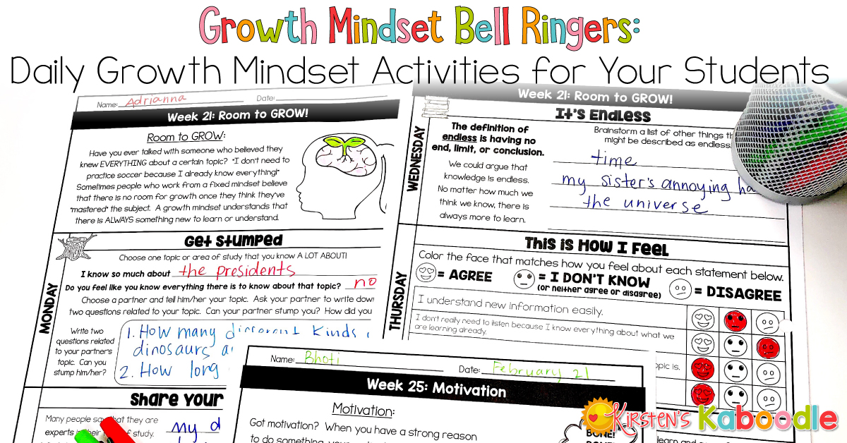 Growth Mindset Bell Ringers Daily Activites For Your Students