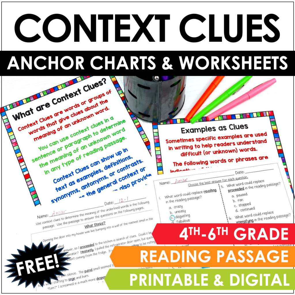 Free Context Clues Anchor Charts & Worksheets • Kirsten's Kaboodle