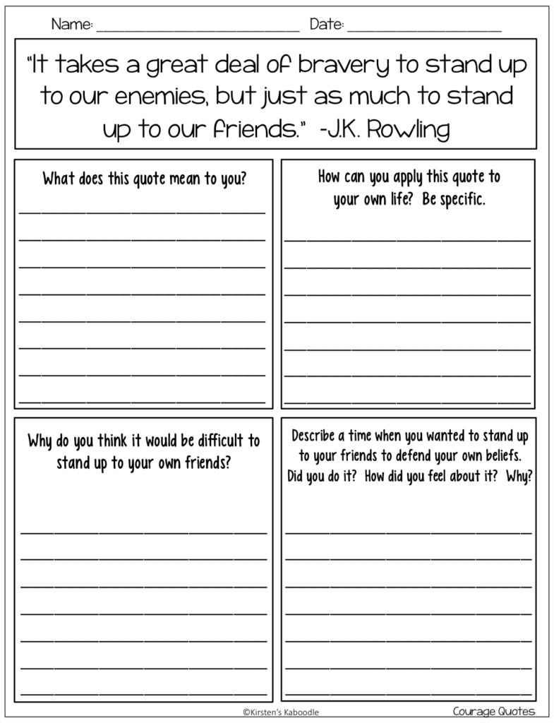 Free Character Trait Quote Posters & Worksheets • Kirsten's Kaboodle