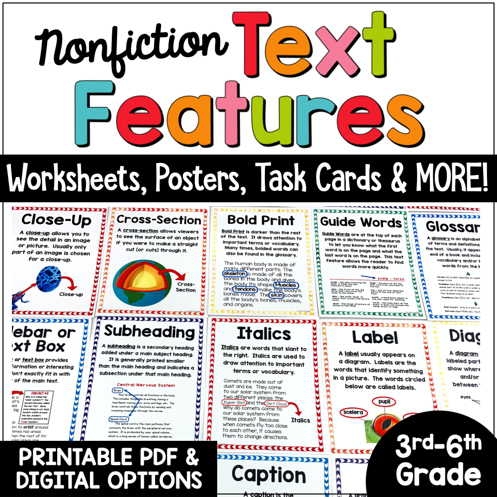 nonfiction-text-features-activities-posters-task-cards-more for Free Printable Nonfiction Text Features Worksheet Nonfiction Text Features Activities: Posters, Task Cards, & MORE! for Free Printable Nonfiction Text Features Worksheet