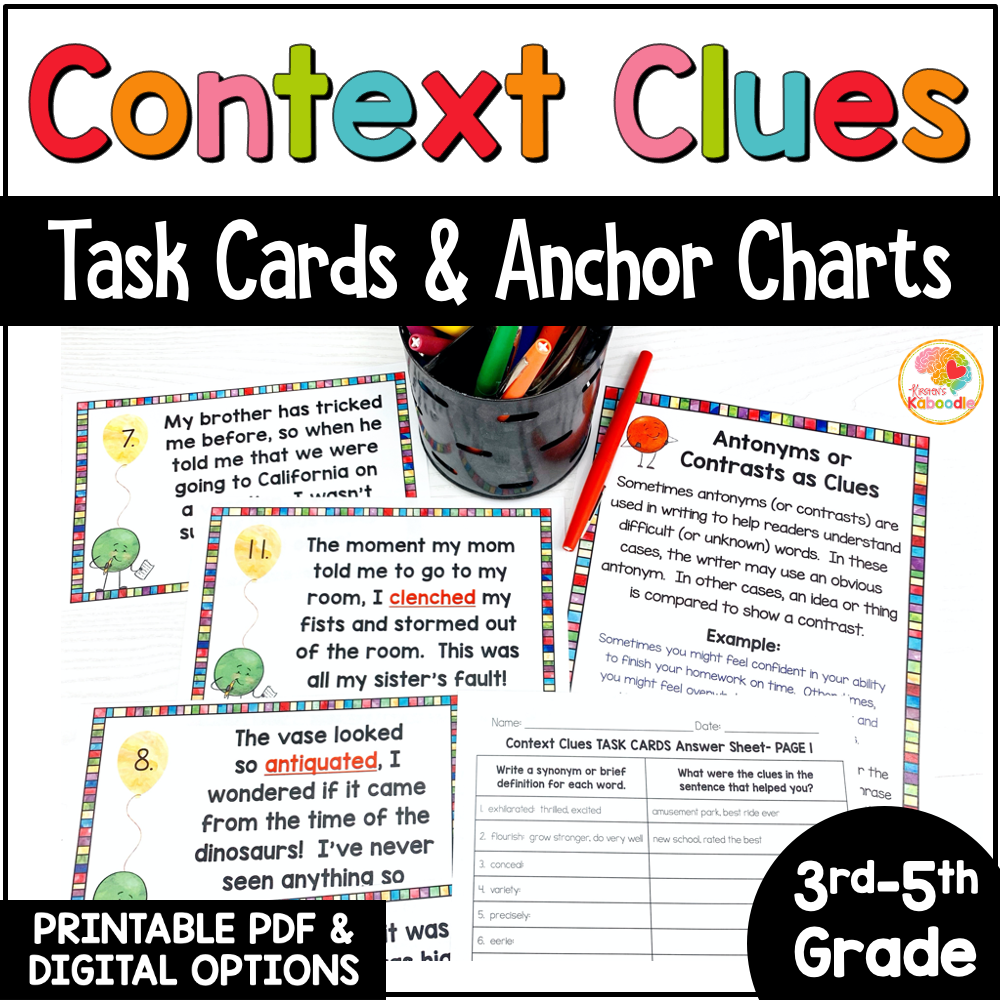 context-clues-task-cards-anchor-charts-4th-grade