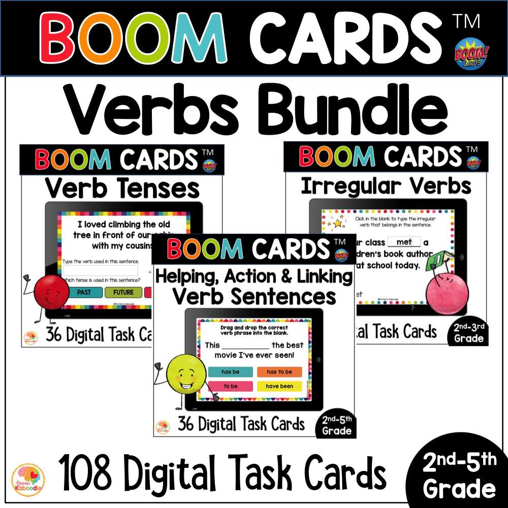 Verb Tenses BOOM CARDS for speech therapy Fall Back to School theme