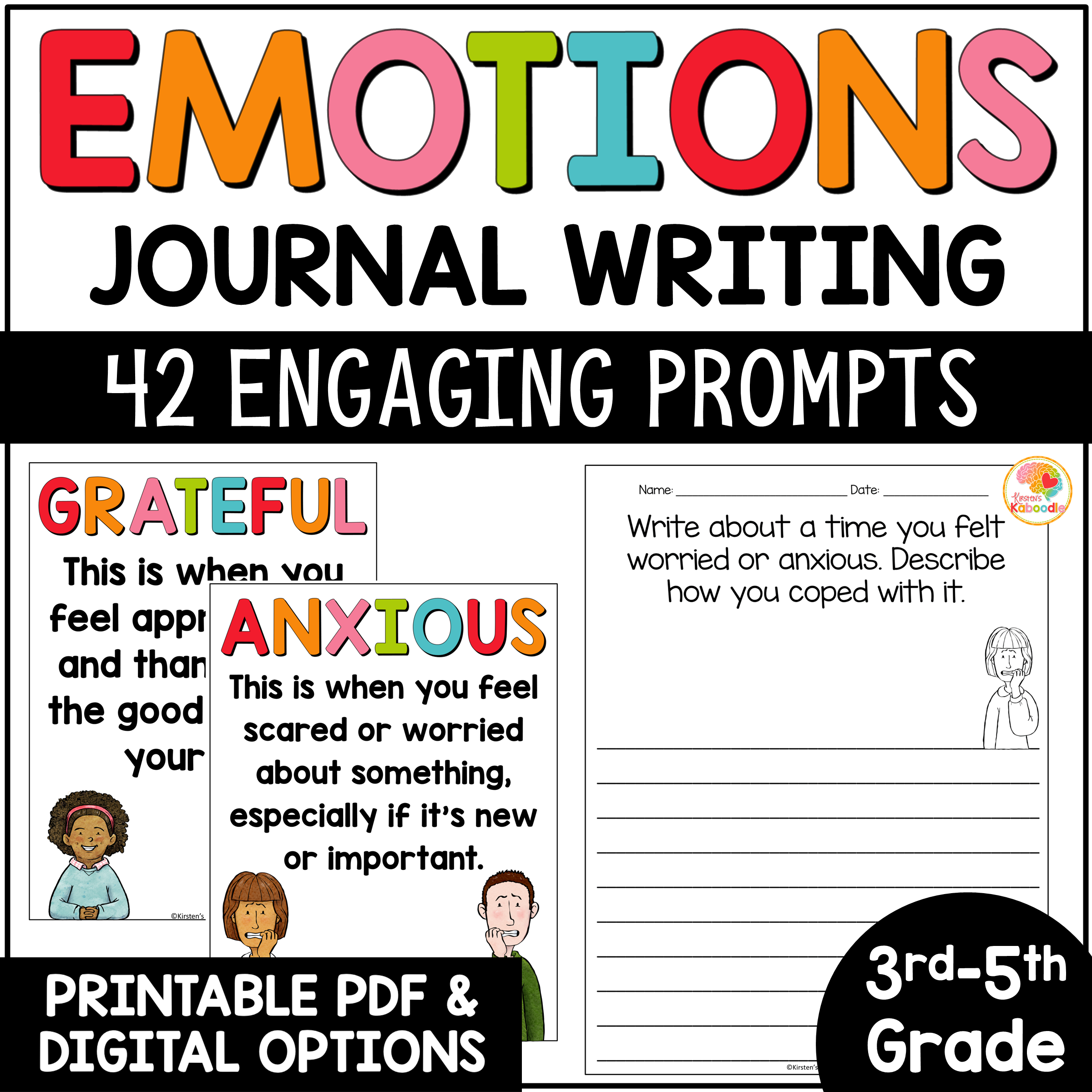 Daily Journal Prompts Morning Work Emotions | Feelings Posters w 