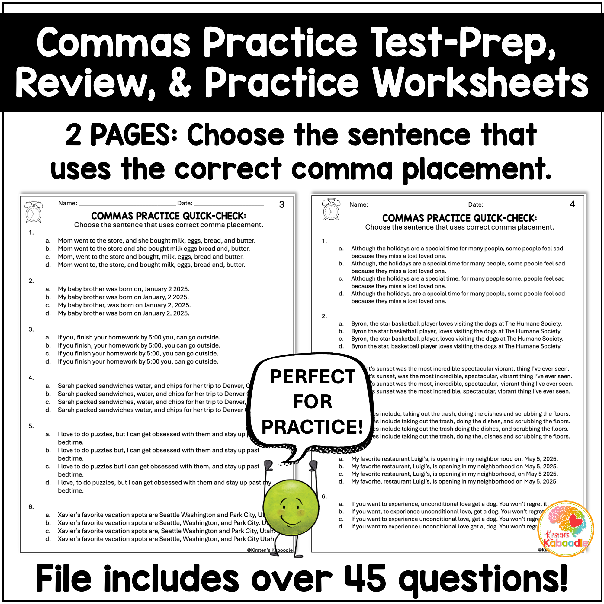 Commas Practice Quick Checks Test-Prep Review Worksheets commas-practice-quick-checks-test-prep-review-worksheets