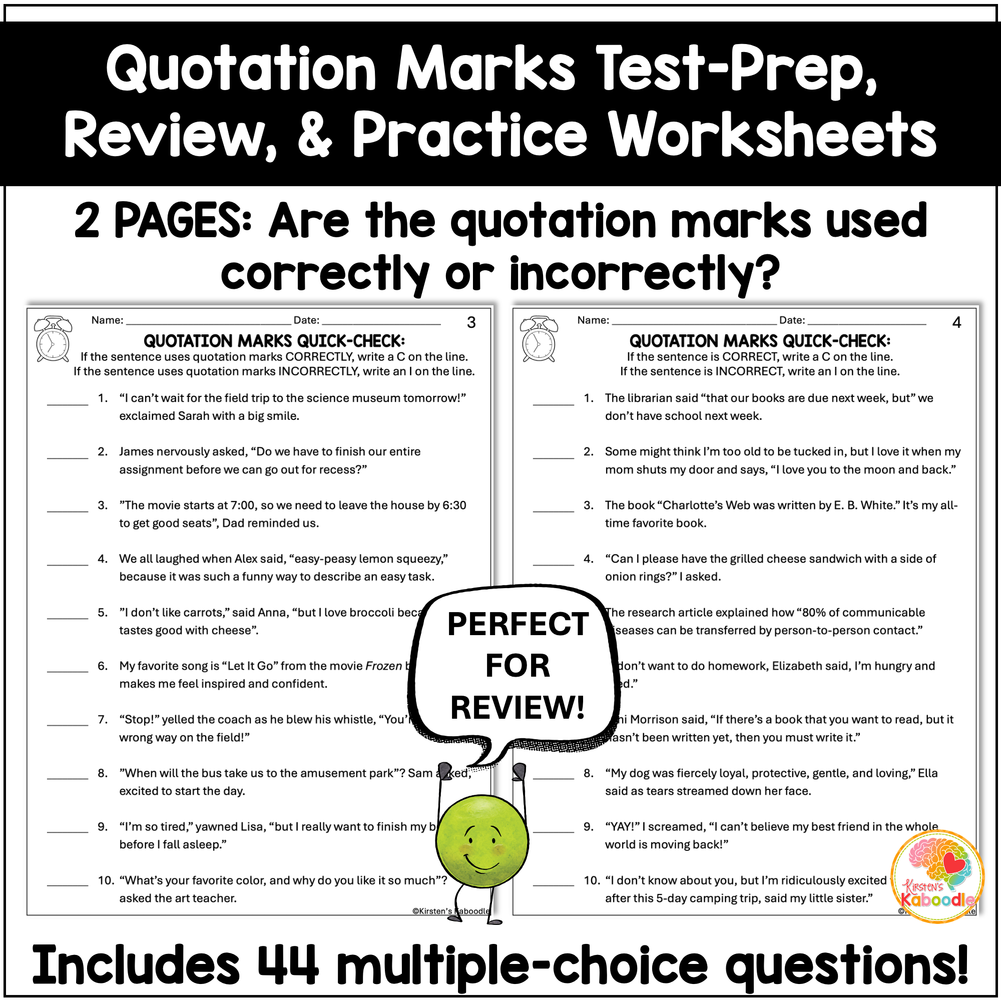 quotation-marks-quick-checks-test-prep-review-worksheets for Free Printable Quotation Mark Worksheets Quotation Marks Quick Checks Test-Prep Review Worksheets for Free Printable Quotation Mark Worksheets
