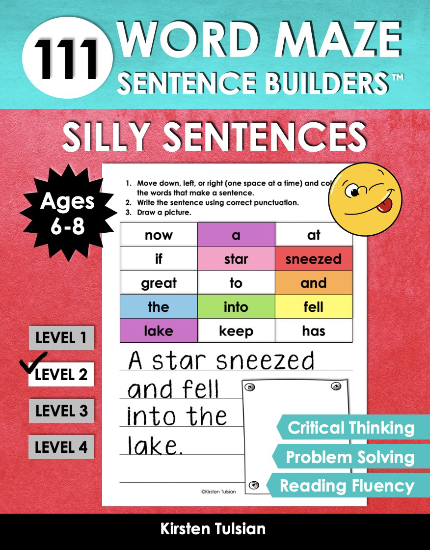 111 Silly Word Maze Sentences Builders for Ages 6-8